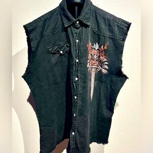Vintage Spiral Skeleton Graphic Black Denim Vest Jacket / Size L (Men’s)